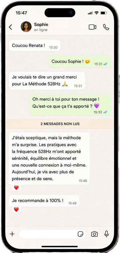 Témoignage WhatsApp de Sophie sur la Méthode 528Hz
